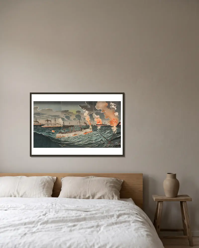 Great Victory of Our Forces in the Yellow Sea; Number Four av Kobayashi Kiyochika inramad på en vägg