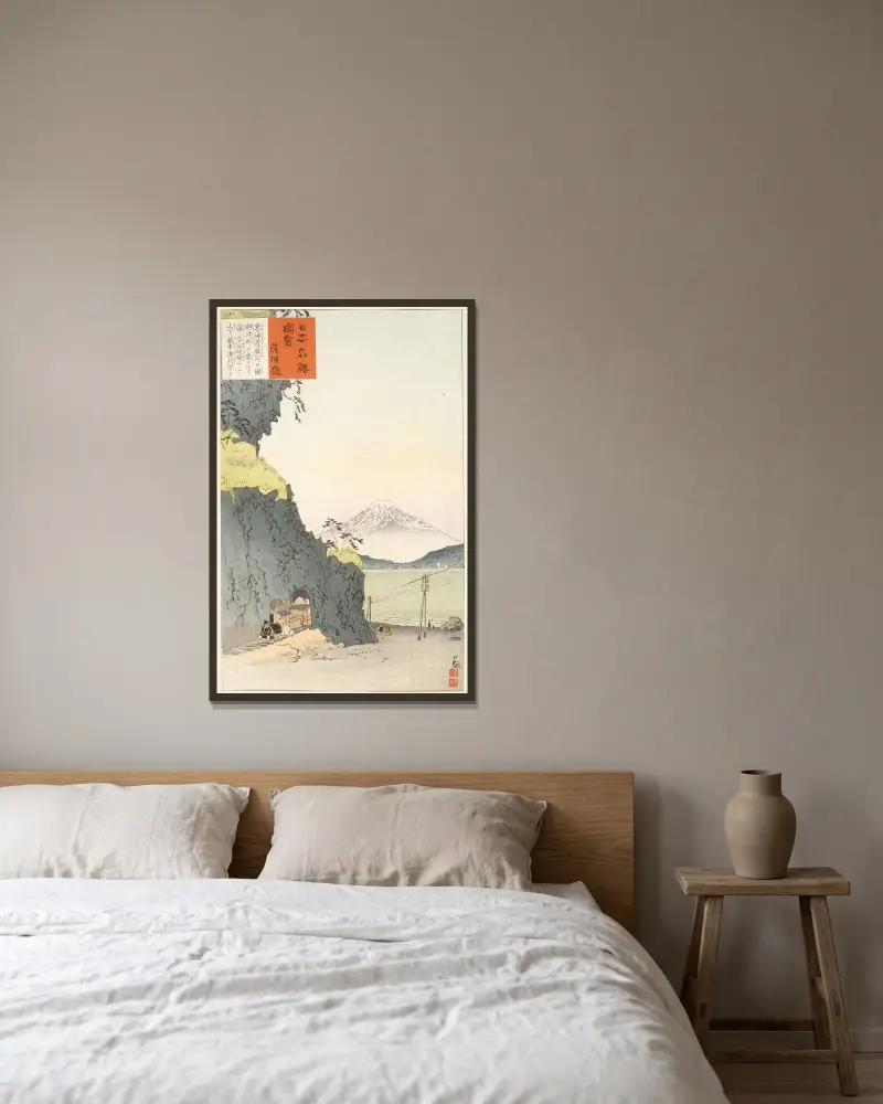 Satta Pass on the Tōkaidō av Kobayashi Kiyochika inramad på en vägg