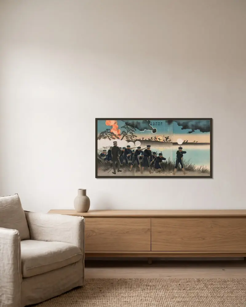 Der Sturm der Zweiten Armee auf Port Arthur von Kobayashi Kiyochika gerahmt an einer Wand