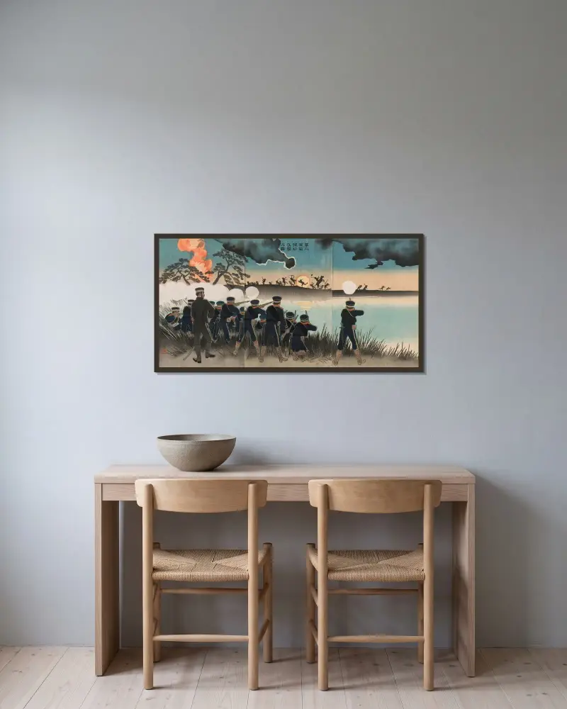 Der Sturm der Zweiten Armee auf Port Arthur von Kobayashi Kiyochika gerahmt an einer Wand