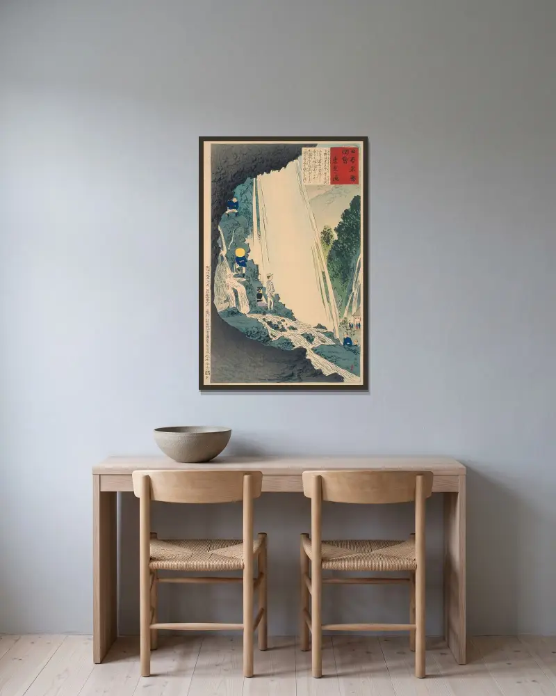 Urami vattenfall av Kobayashi Kiyochika inramad på en vägg