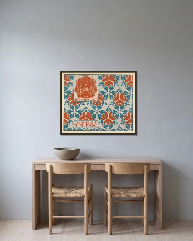 Bodenbelag; Phantasus (Phantasus Floor Covering) av Koloman Moser inramad på en vägg