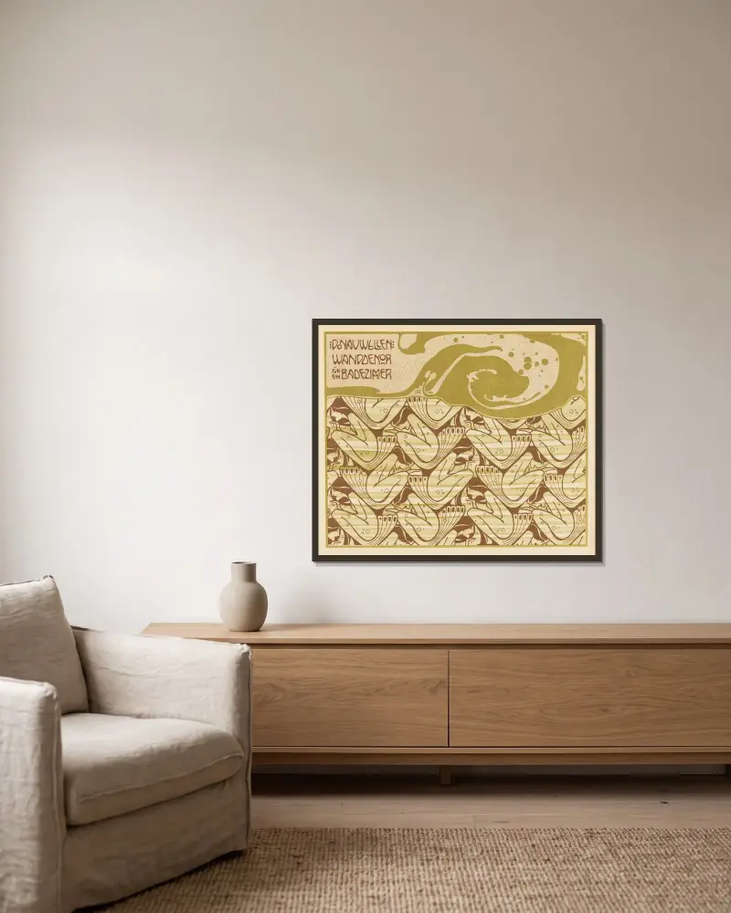 Donauwellen Wanddekor fur ein Badezimmer (Danube Wave Wall Decoration for a Bathroom) av Koloman Moser inramad på en vägg