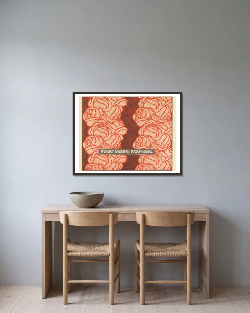 Rosenlaube (Farbschablone) von Koloman Moser gerahmt an einer Wand