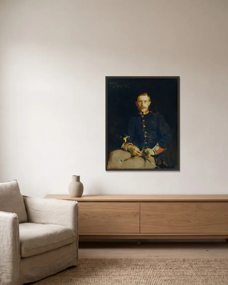 Franz Dangl in Uniform av Koloman Moser inramad på en vägg