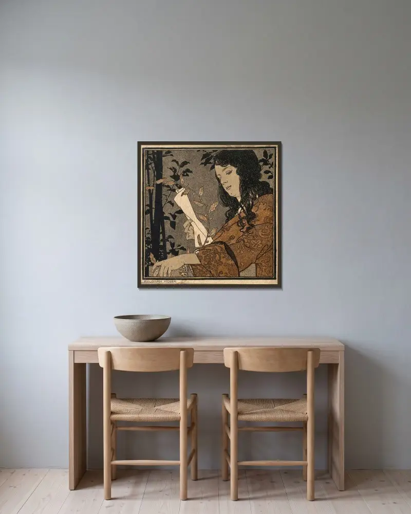 Lesendes Mädchen von Koloman Moser gerahmt an einer Wand
