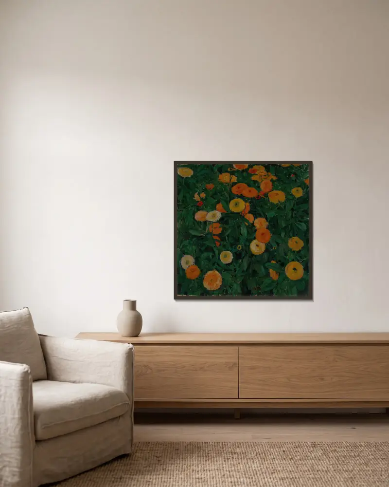 Ringelblumen von Koloman Moser gerahmt an einer Wand