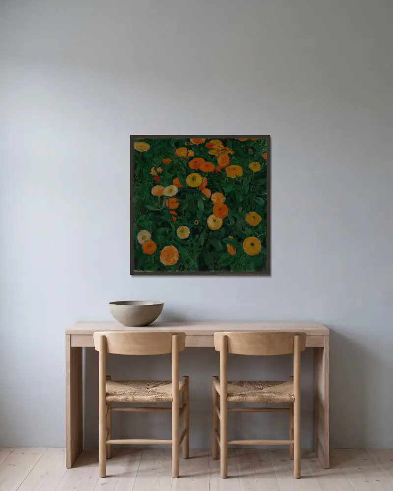 Ringelblumen von Koloman Moser gerahmt an einer Wand