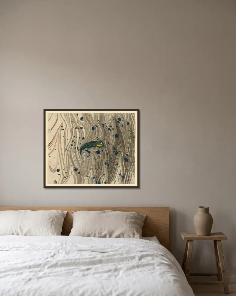 Marmorpapier mit stilisiertem Fisch av Koloman Moser inramad på en vägg