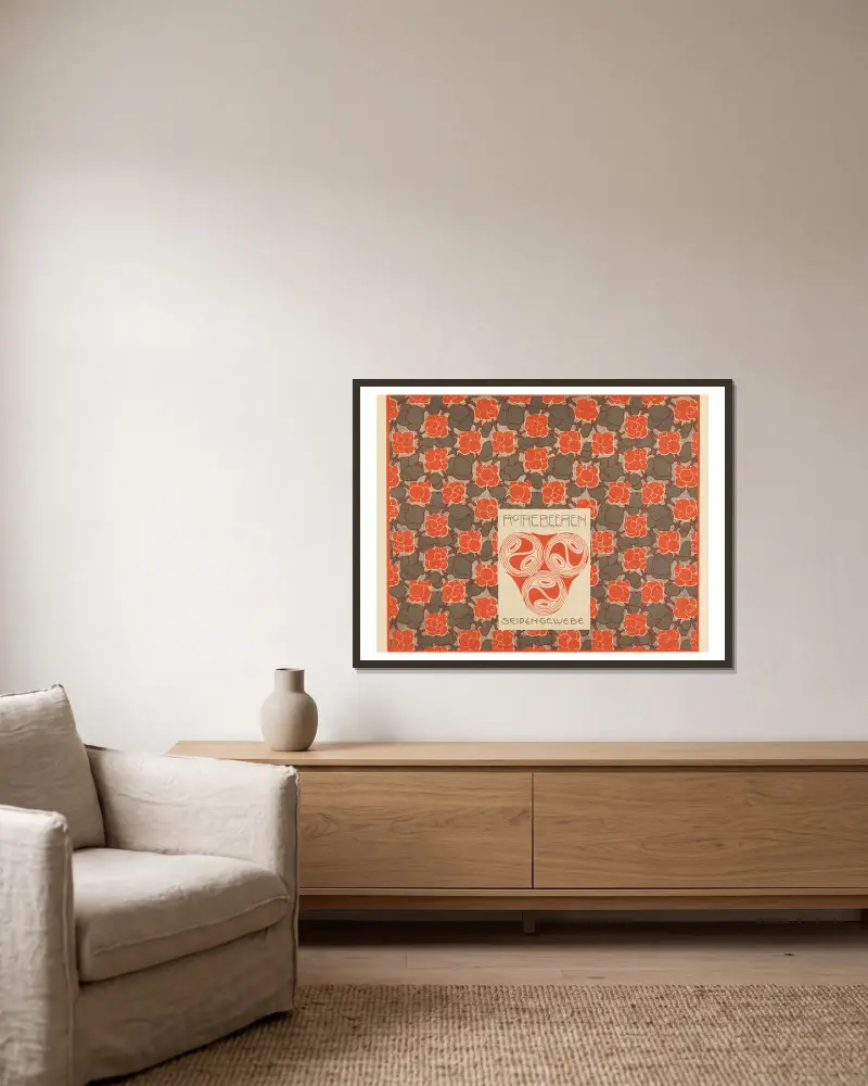 Rothebeeren Seiden Gewebe (Red Berries Silk Weaving) av Koloman Moser inramad på en vägg