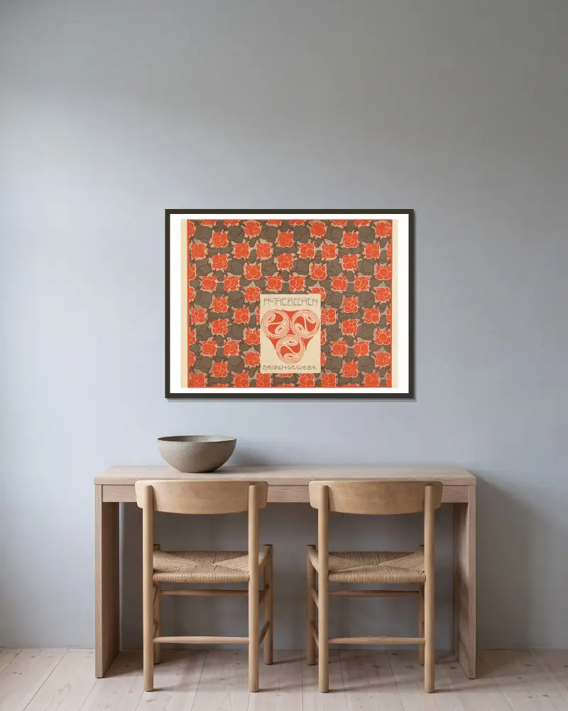 Rothebeeren Seiden Gewebe (Red Berries Silk Weaving) av Koloman Moser inramad på en vägg
