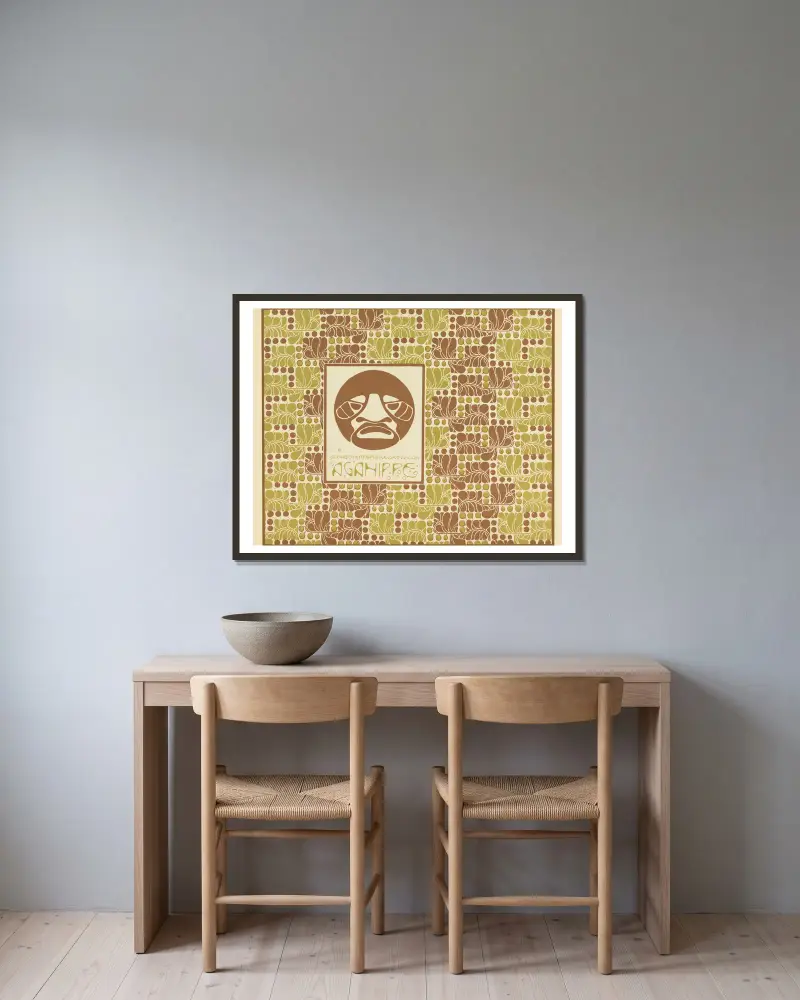 Schablonierter Wanddecor Agahippe (Agahippe Stencilled Wall Decoration) av Koloman Moser inramad på en vägg