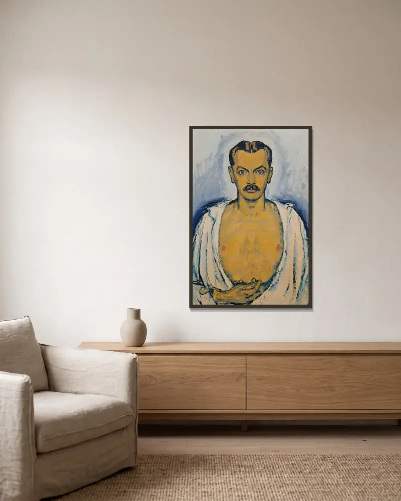Selbstporträt von Koloman Moser gerahmt an einer Wand
