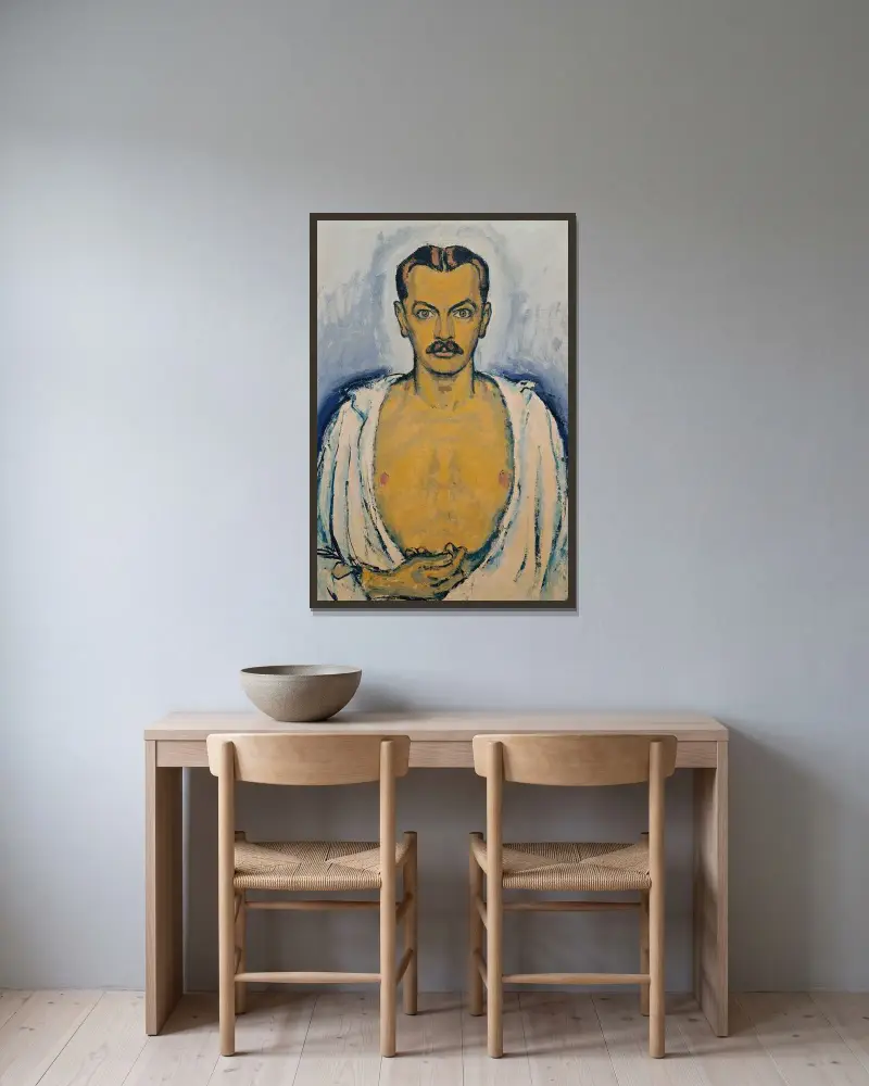 Selbstporträt von Koloman Moser gerahmt an einer Wand