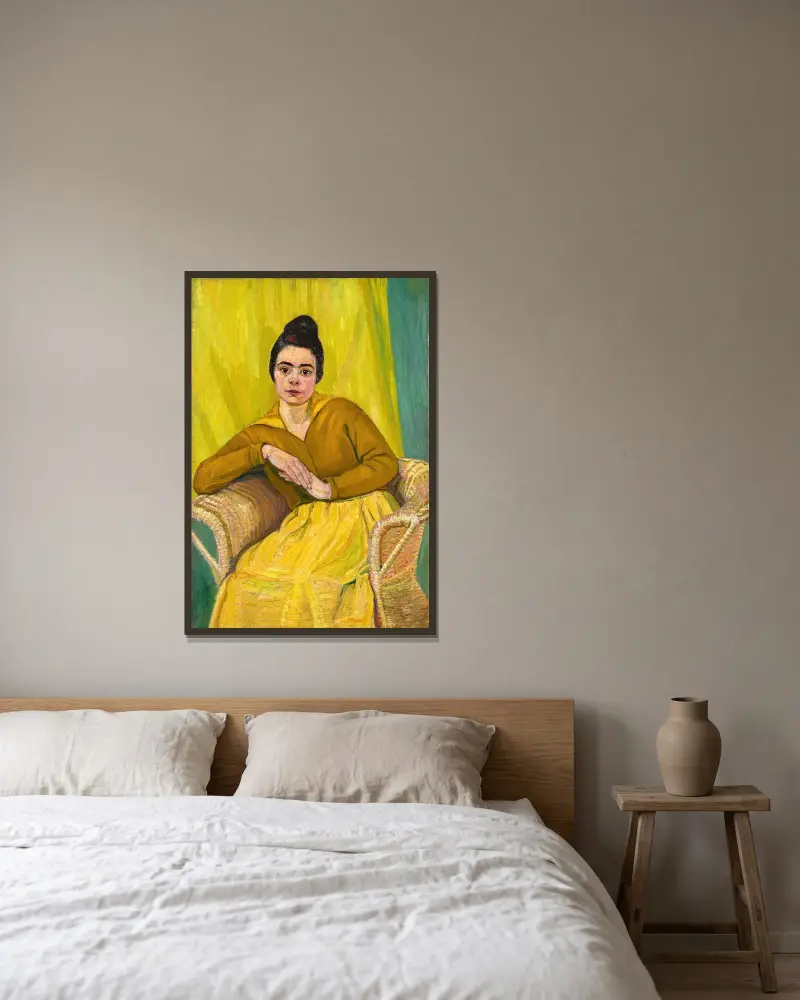 Sitzende Dame im Korbstuhl av Koloman Moser inramad på en vägg