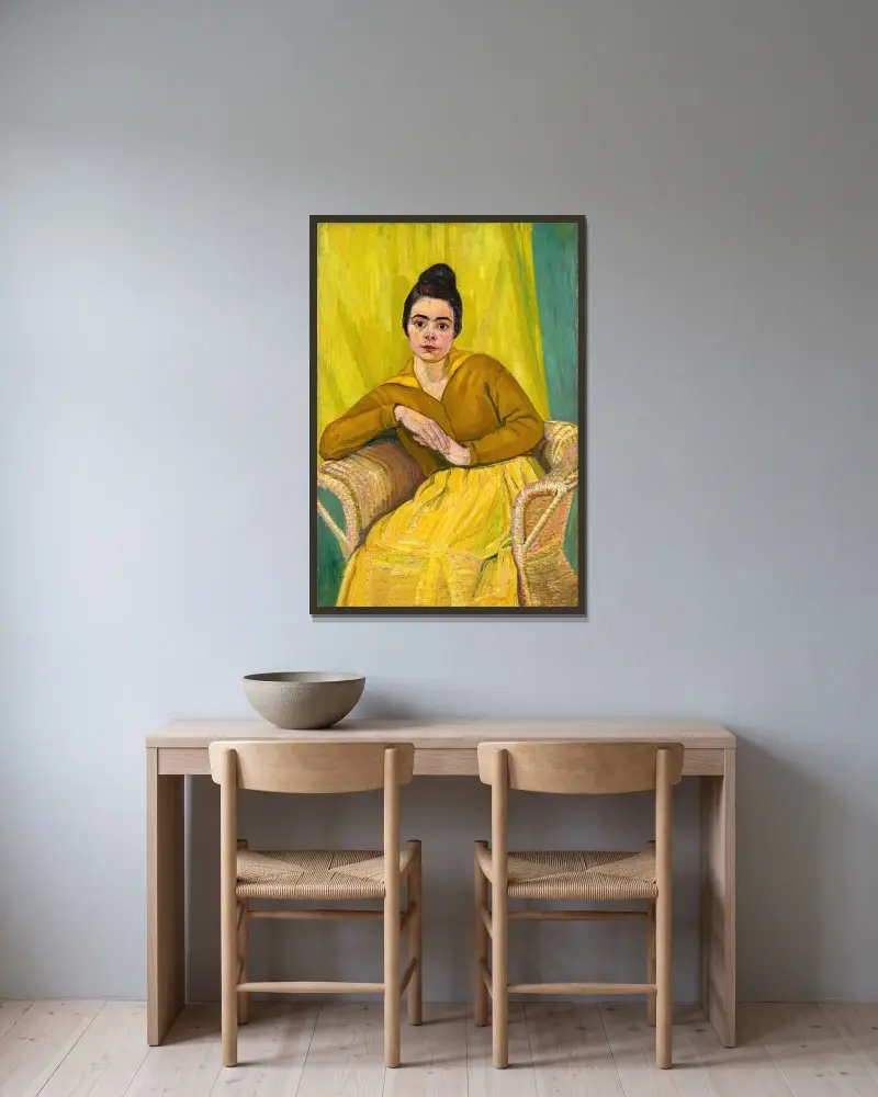 Sitzende Dame im Korbstuhl av Koloman Moser inramad på en vägg