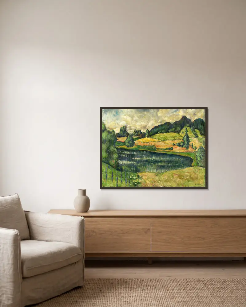 Landschaft aus Estland von Konrad Mägi gerahmt an einer Wand