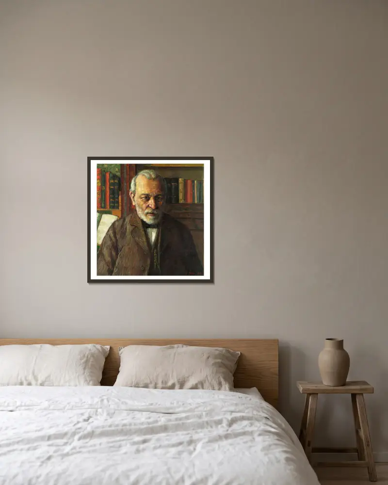 Luuletaja Friedrich Kuhlbarsi portree av Konrad Mägi inramad på en vägg