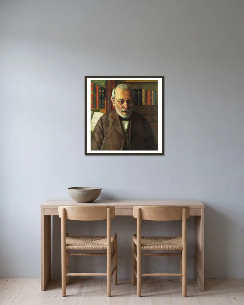 Luuletaja Friedrich Kuhlbarsi portree av Konrad Mägi inramad på en vägg