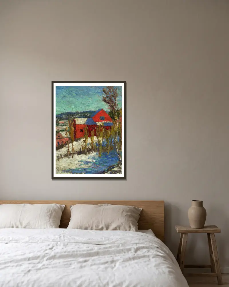 Landschaft mit Häusern von Konrad Mägi gerahmt an einer Wand
