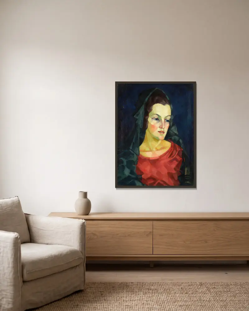 Porträt einer Frau (Ludmilla Allik), 1923 – Nr. 3 von Konrad Mägi gerahmt an einer Wand