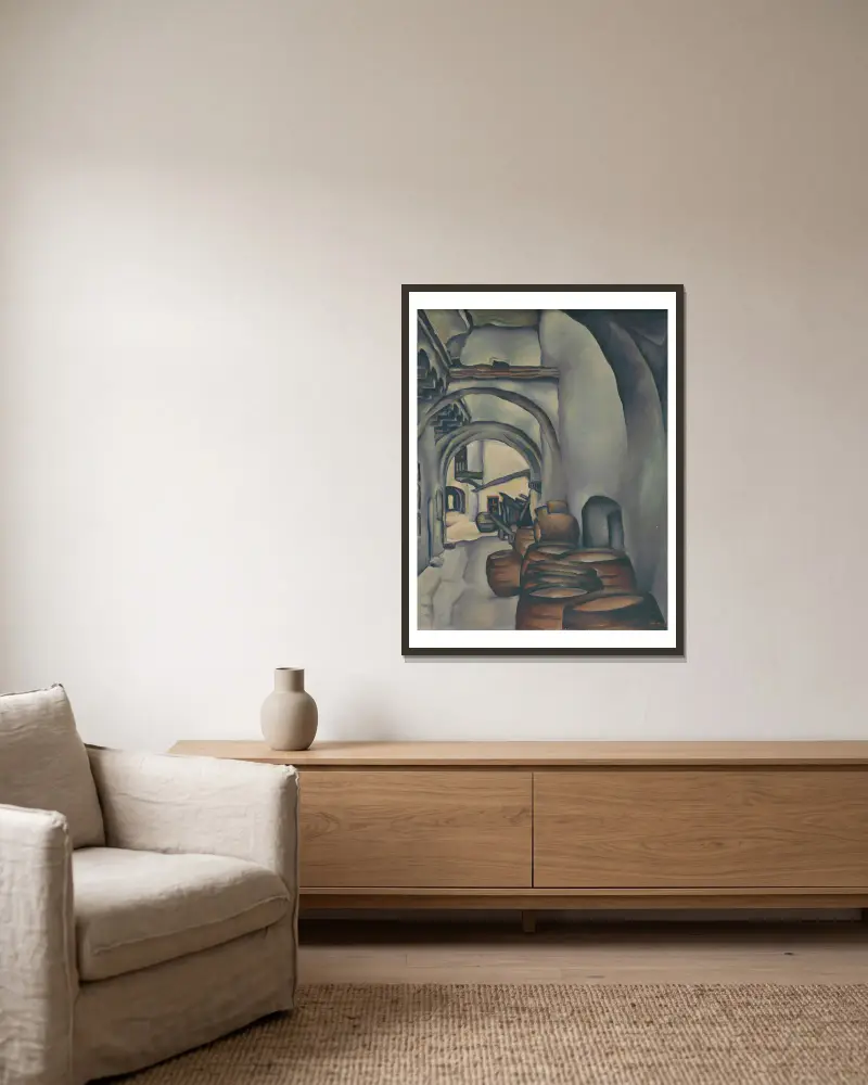 Hof in Košice von Konštantín Bauer gerahmt an einer Wand