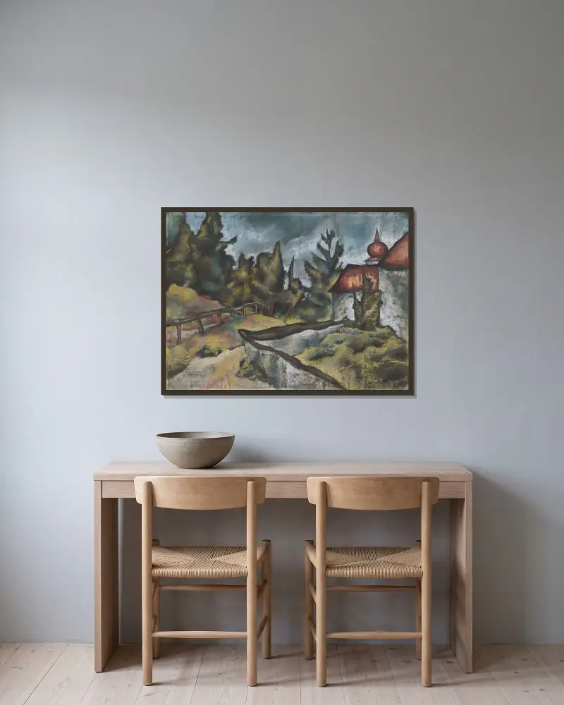 Kosices kalvarieberg av Konštantín Bauer inramad på en vägg