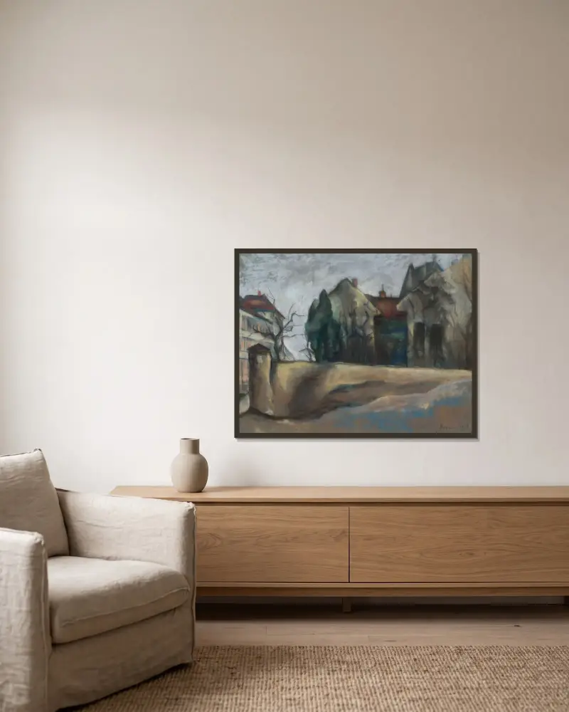 Motiv från Košice av Konštantín Bauer inramad på en vägg