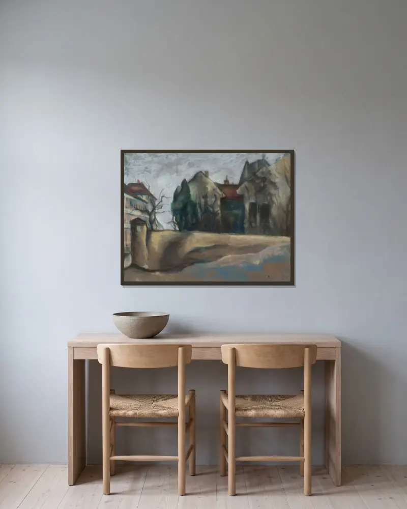 Motiv från Košice av Konštantín Bauer inramad på en vägg
