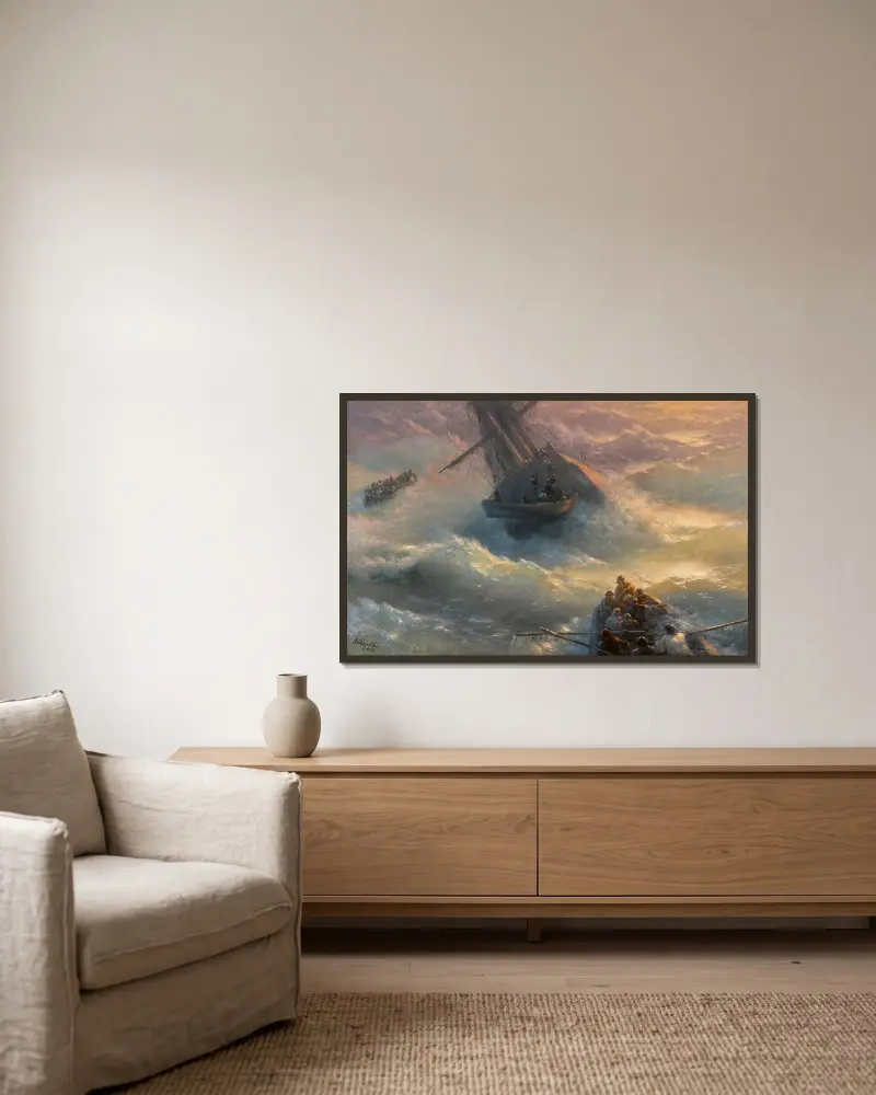 Das Verlassen des Schiffes von Ivan Konstantinovich Aivazovsky gerahmt an einer Wand