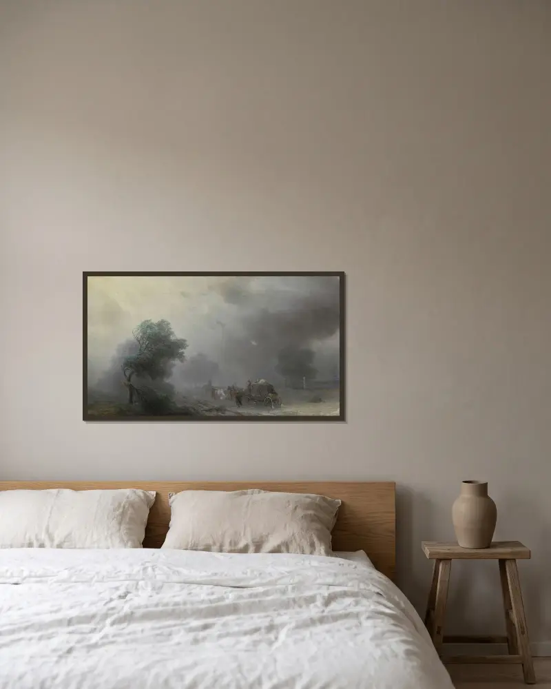 Carriage in a Storm av Ivan Konstantinovich Aivazovsky inramad på en vägg