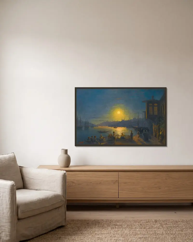 Wschód księżyca nad Złotym Rogiem, Ivan Konstantinovich Aivazovsky w ramie na ścianie