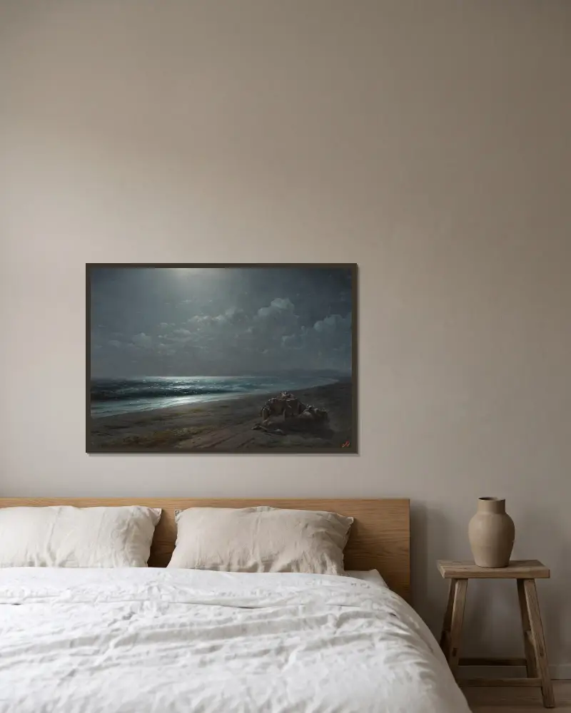Rast am Meer im Mondlicht von Ivan Konstantinovich Aivazovsky gerahmt an einer Wand