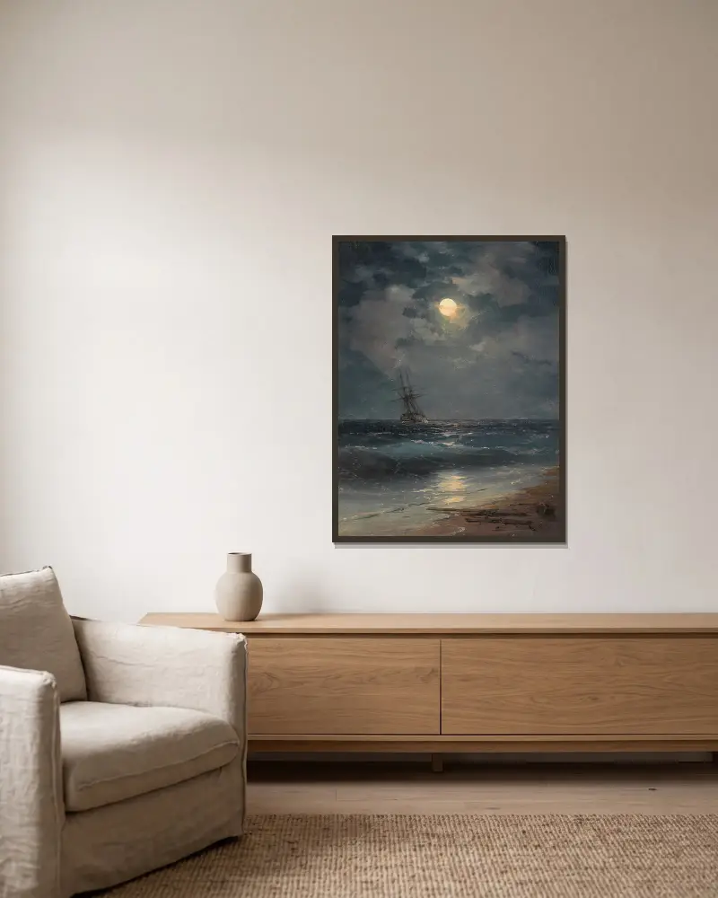 Statek w świetle księżyca, Ivan Konstantinovich Aivazovsky w ramie na ścianie