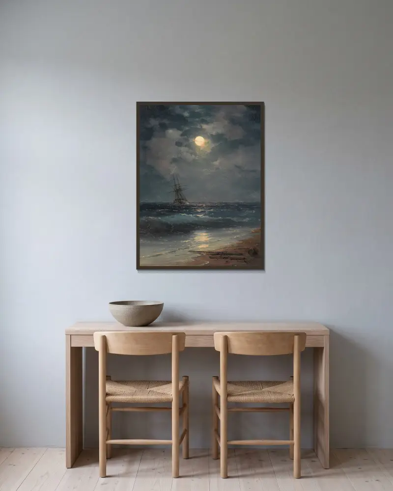 Statek w świetle księżyca, Ivan Konstantinovich Aivazovsky w ramie na ścianie