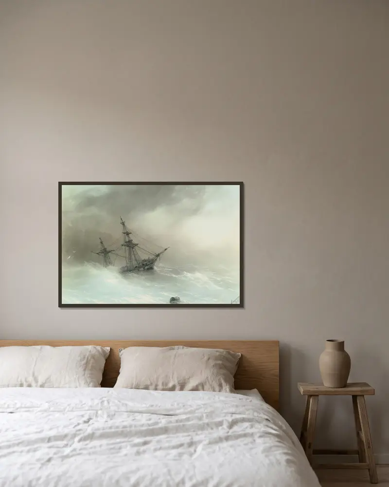 Ship In A Stormy Sea av Ivan Konstantinovich Aivazovsky inramad på en vägg