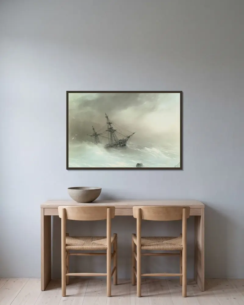 Ship In A Stormy Sea av Ivan Konstantinovich Aivazovsky inramad på en vägg