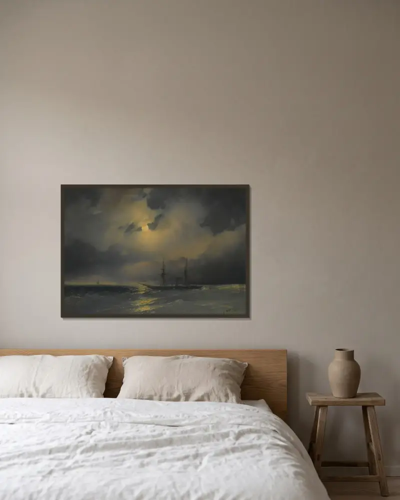 Statki w świetle księżyca, Ivan Konstantinovich Aivazovsky w ramie na ścianie
