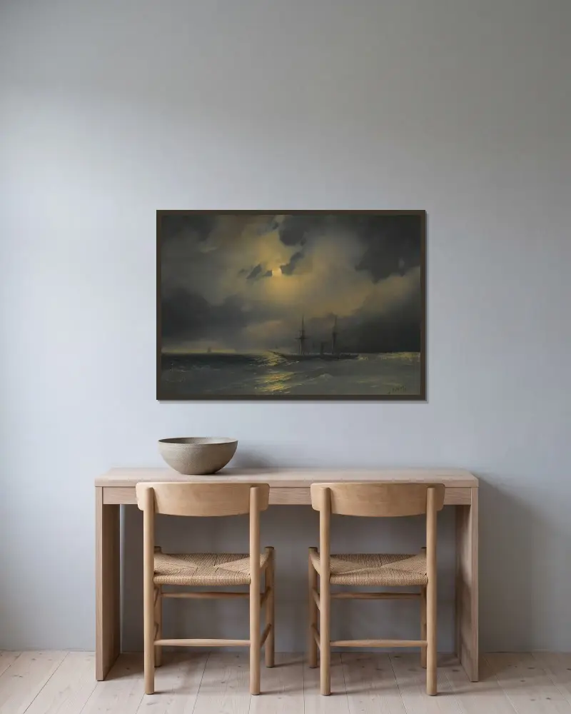 Statki w świetle księżyca, Ivan Konstantinovich Aivazovsky w ramie na ścianie