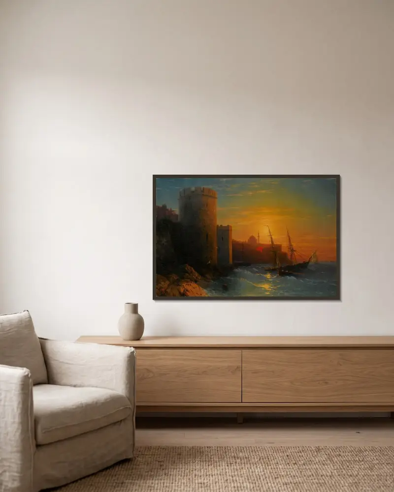 Sonnenuntergang über Konstantinopel von Ivan Konstantinovich Aivazovsky gerahmt an einer Wand
