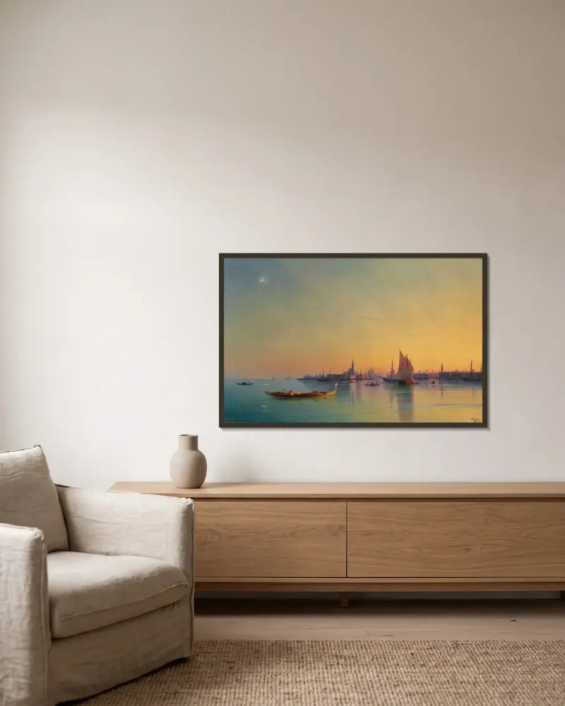 Venice at sunset av Ivan Konstantinovich Aivazovsky inramad på en vägg