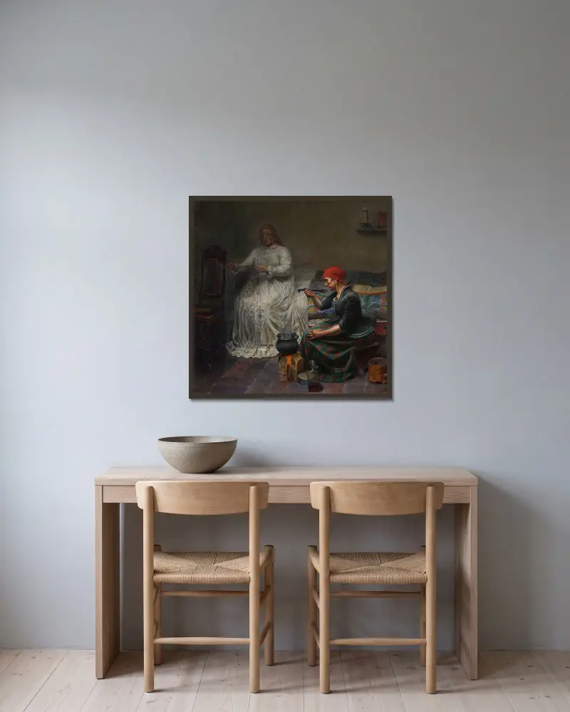 Leonora Christina in Blaataarn. The woman is cooking porridge av Kristian Zahrtmann inramad på en vägg