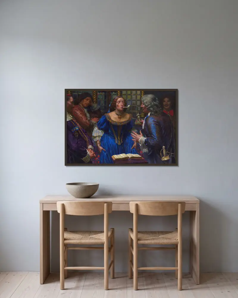 Queen Christina in Palazzo Corsini (1907_1908) av Kristian Zahrtmann inramad på en vägg