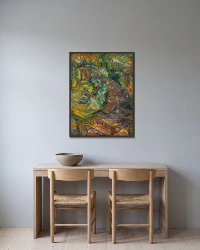 Am Tisch von Arnold Peter Weisz-Kubínčan gerahmt an einer Wand
