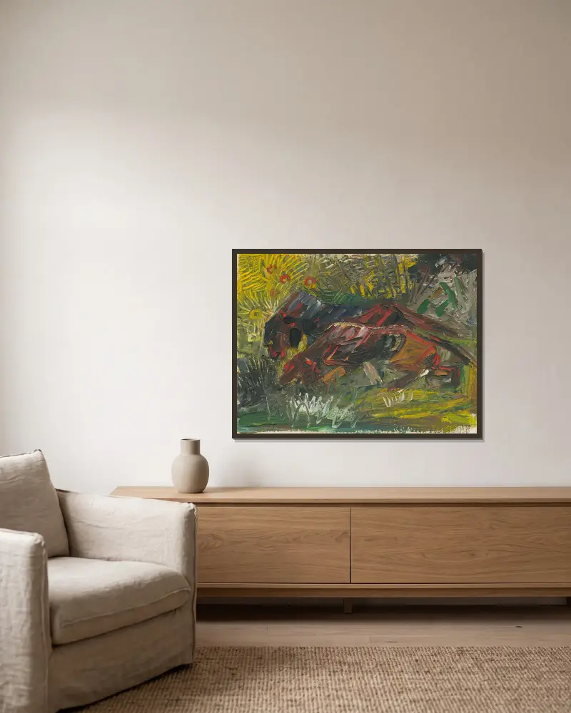 Jagdhunde von Arnold Peter Weisz-Kubínčan gerahmt an einer Wand