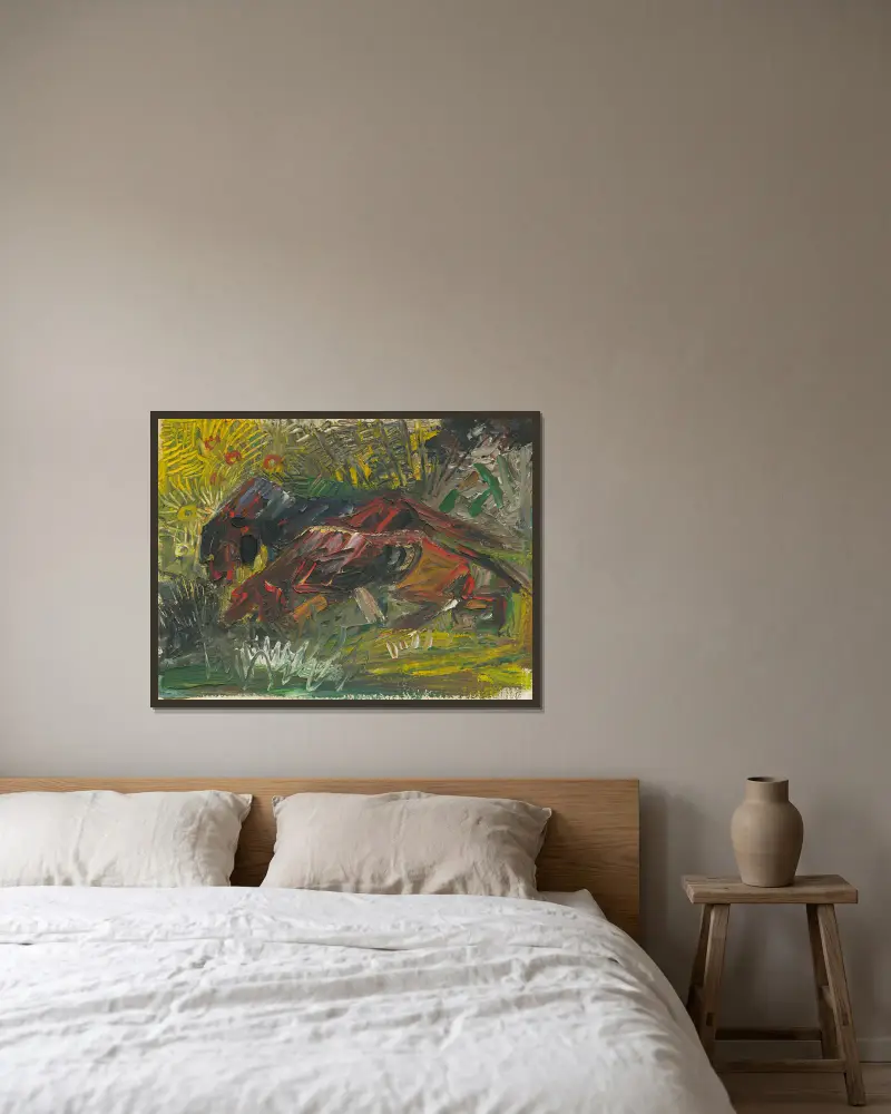 Jagdhunde von Arnold Peter Weisz-Kubínčan gerahmt an einer Wand
