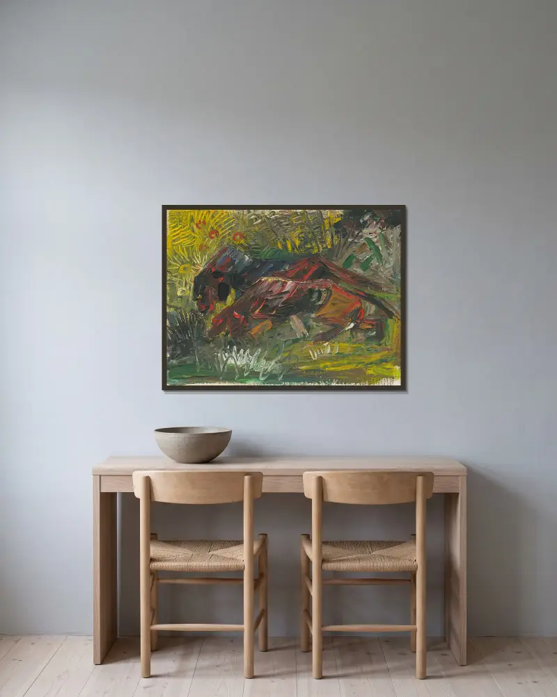 Jagdhunde von Arnold Peter Weisz-Kubínčan gerahmt an einer Wand