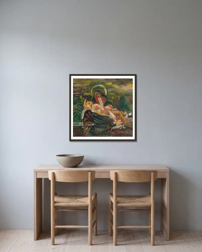 Pietà von Arnold Peter Weisz-Kubínčan gerahmt an einer Wand