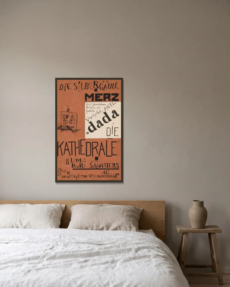 Die Kathedrale Pl.1 av Kurt Schwitters inramad på en vägg