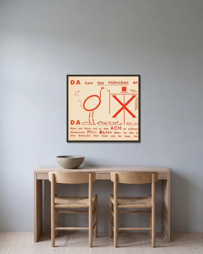 Die Scheuche av Kurt Schwitters inramad på en vägg